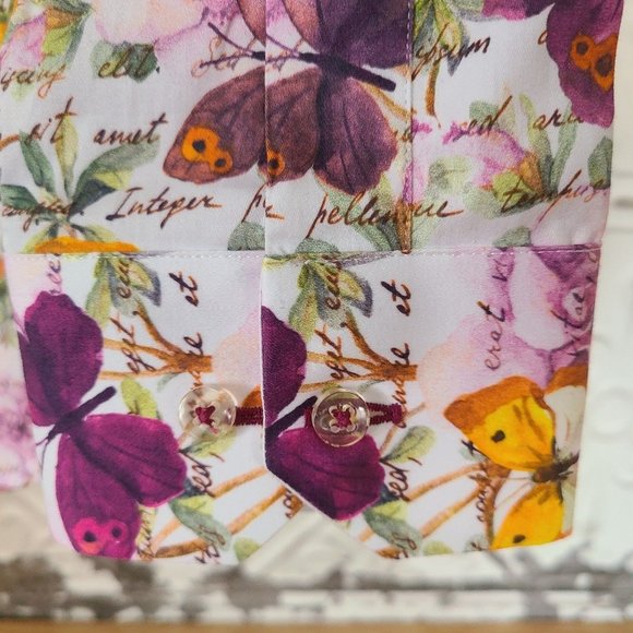 OSCAR PARIS Couture Designer Men's Tailor Fit Shirt Size Med Floral Butterfly - Picture 4 of 12